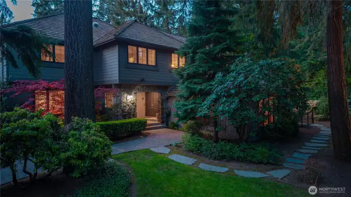 Front entry of house during the evening