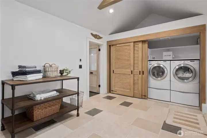 Laundry room with heated floors