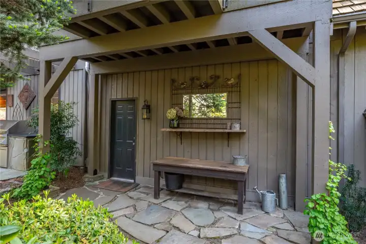 Garage door accessing the backyard.