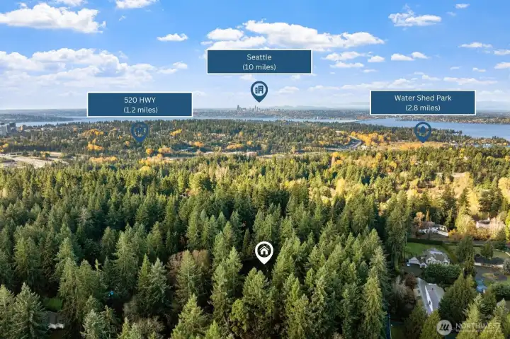 Enjoy the best of Pacific Northwest living with easy access to Seattle, SR-520, and Watershed Park while coming home to the privacy of your own wooded retreat. A rare opportunity to enjoy peaceful acreage without sacrificing convenience.