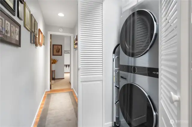 The laundry closet is huge! And the Brand New LG stacked washer and dryer stay with the home.