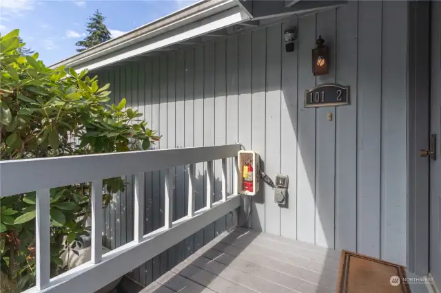 The front entrance of the condo.. Note the condo is hard-wired for a personal propane generator!