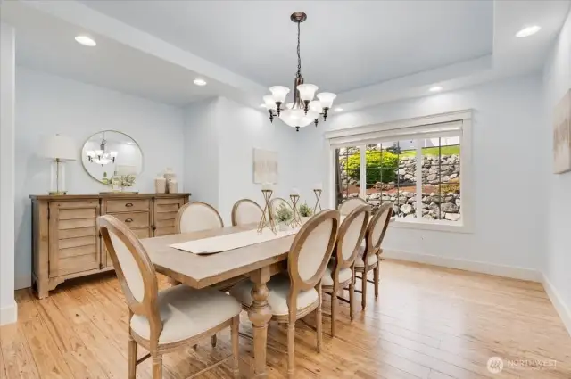 Elegant dining room off the kitchen and entry with recessed nook for buffet or hutch