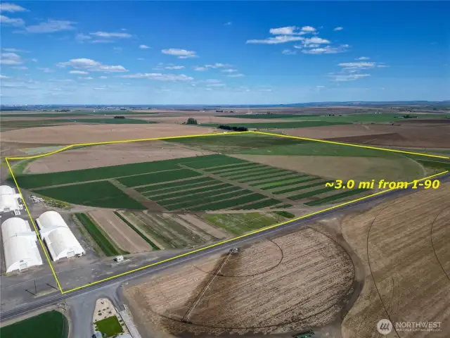 View looking south-east with storage and land and approximate boundary