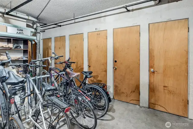 Storage is the far left unit marked #105 in the secure garage.