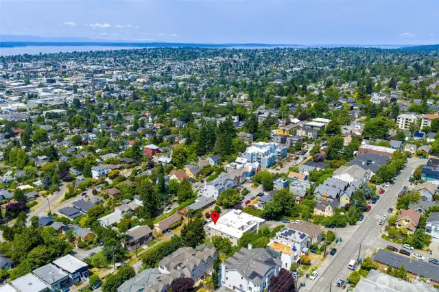 Looking to the Northwest towards Phinney Ridge, Greenwood, Loyal Heights and on the top Golden Gardens and Shilshole.