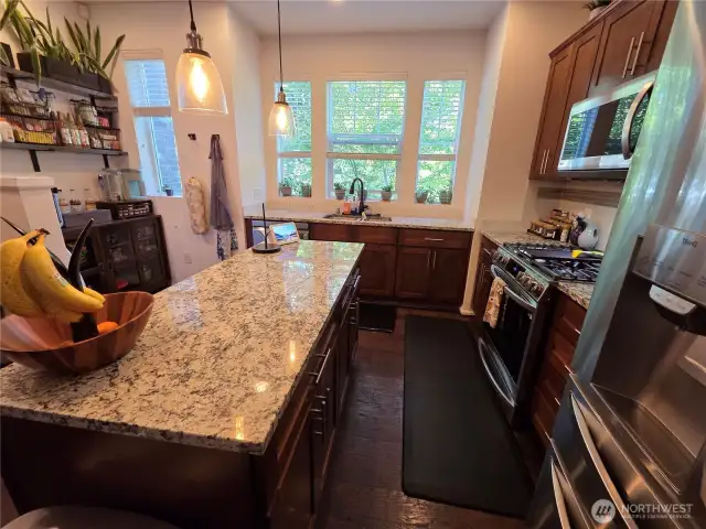 Beautiful Granite Counters with prepping island, a true Cook's Kitchen Delight. You will really enjoy cooking here!