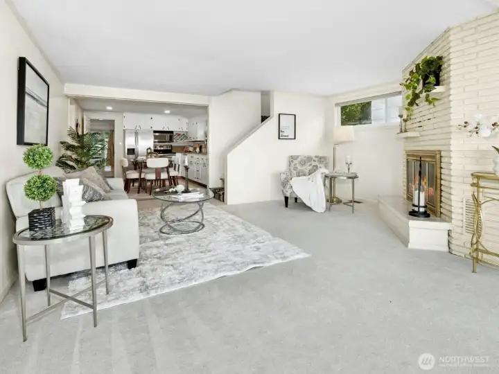 Open Living room next to the Kitchen area