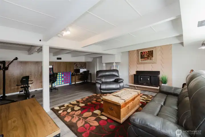 Spacious family room downstairs with so many options for use. Gym, games, movies, etc.