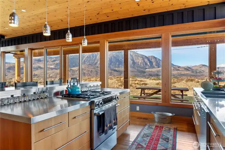 The kitchen is well-designed for a serious chef and those interested in gathering friends around a home-cooked meal.