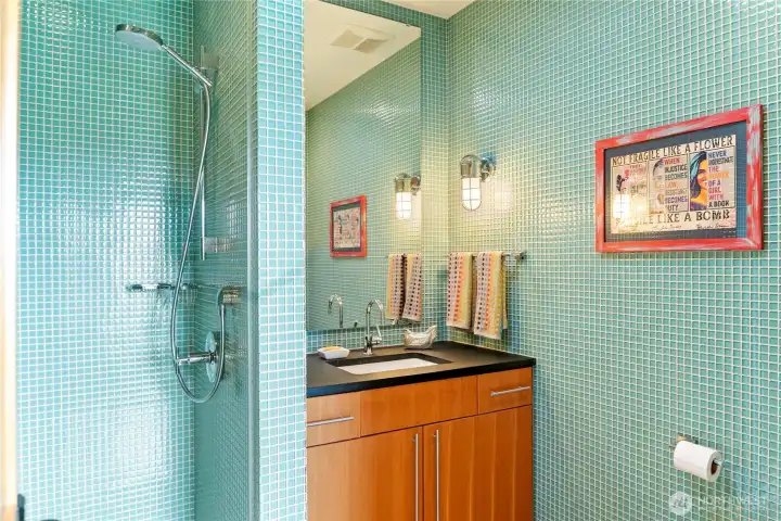 The entry and bathroom have heated floors and beautiful custom tile work.