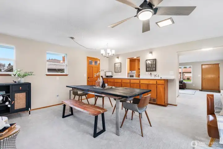 Buffet counter for convenience—perfect for serving meals or storing dining essentials.