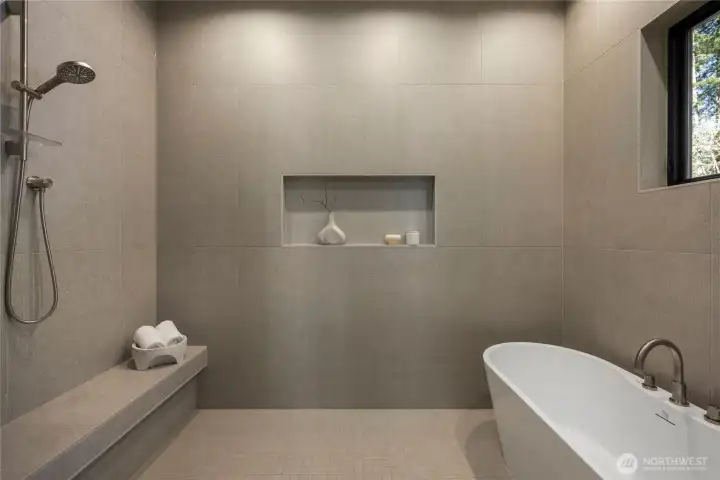 Wet room shower and bath