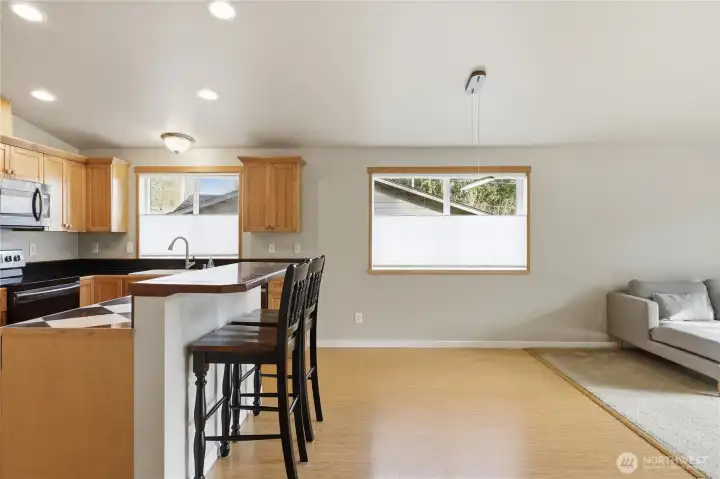 Kitchen transitions into dining area/breakfast nook