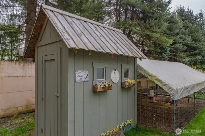 One of the several sheds on the property. And the covered chicken coop!