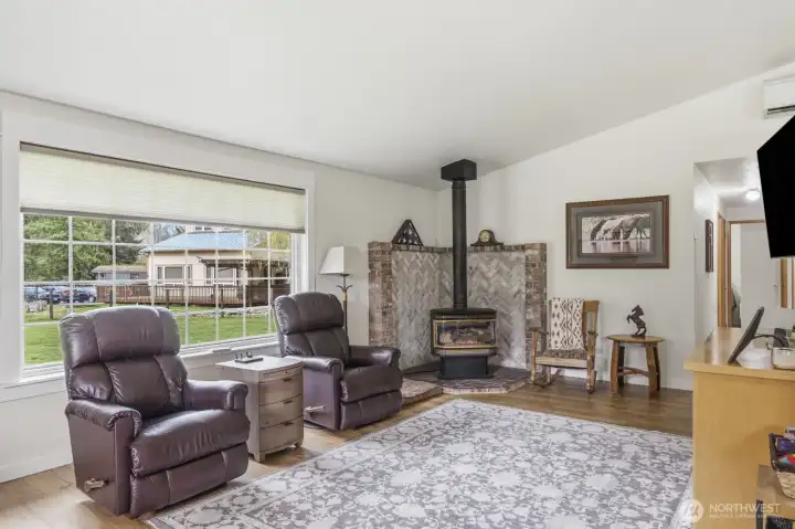 The living area on the left side of the entrance