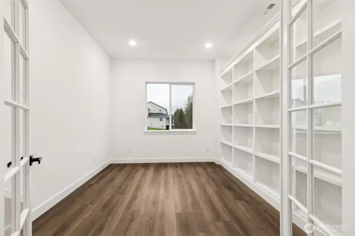 Study features built-in bookcases