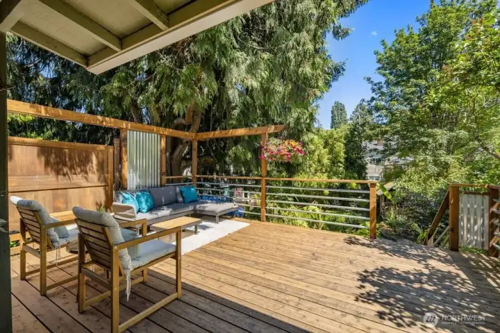 The deck has plenty of room for get-togethers and BBQ's