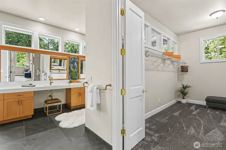 Recently remodeled and ADA compliant primary bath with spacious walk in closet. Recently remodeled and ADA compliant primary bath with spacious walk in closet.