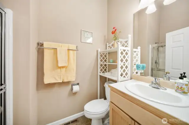 Guest/Main bathroom with large walk-in shower.
