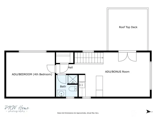 Upper floor AC, and roof top deck. huge 4th bedroom, 3/4 bath, kitchenette, living room.