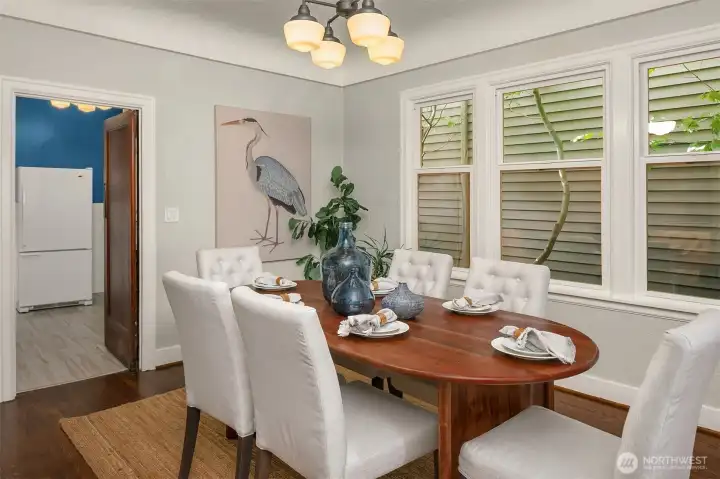 Formal dining room blends seamlessly into the living area.