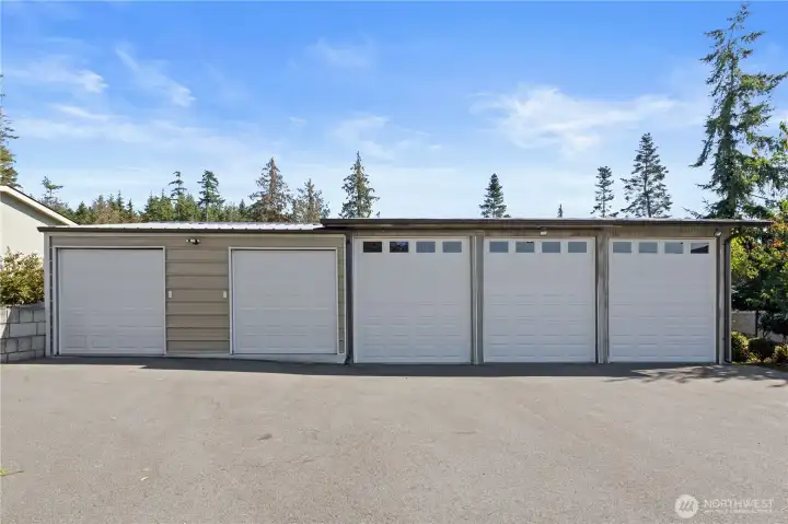 5 bay garage with extra workroom and loft storage