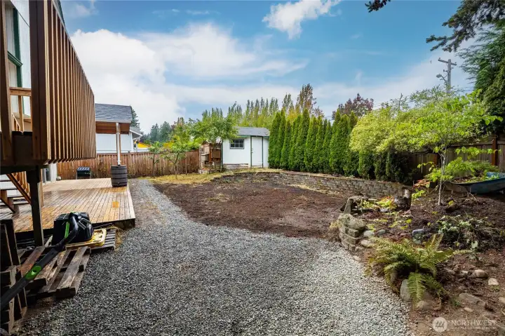 Fully-fenced yard. Grass seed was just planted - you'll have a lush lawn by spring!
