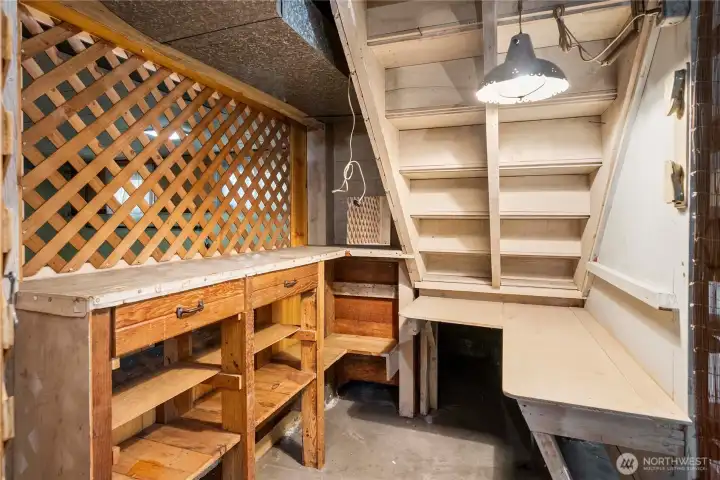 Additional storage under the stairs.