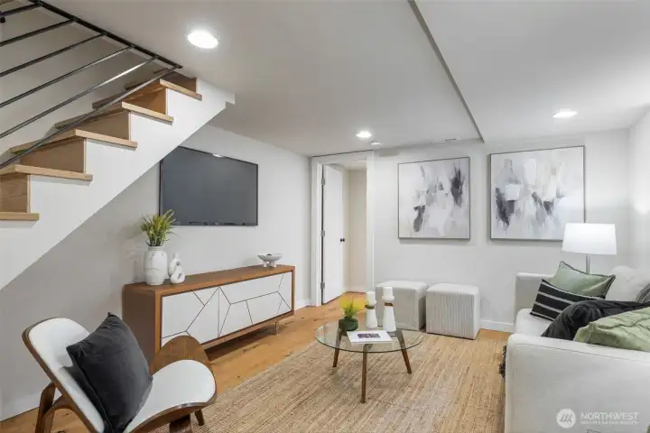 LOVE this lower level rec room with awesome kitchenette! The right place for movie night, The Big Game (Go Hawks!!), poker night, playdates! Oh, the fun to be had in this comfy and functional space!