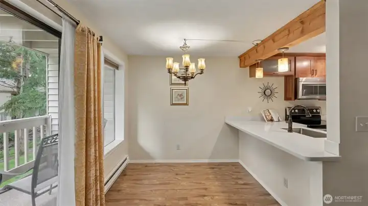 Enjoy a dedicated dining area or eat from the bar, and use this area as a den office!