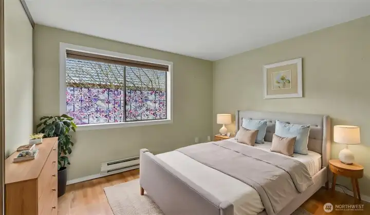 Standard size bedroom with wall to wall closet