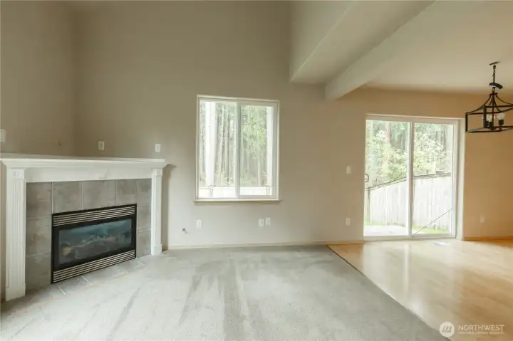 gas fireplace and vaulted ceilings