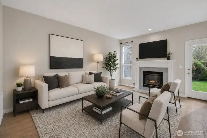 Large living area with gas fireplace