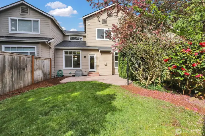 Backyard with mature landscaping