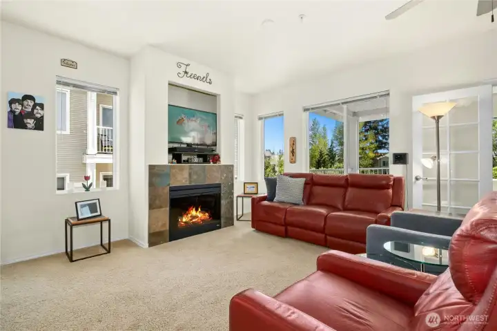 Cozy fireplace in the great room.