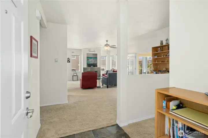 Entry way with slate tile flooring.