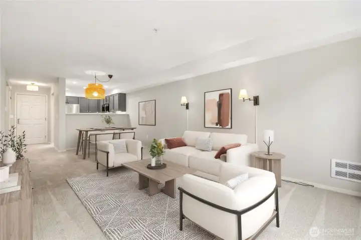 Virtually Staged Living space & Kitchen