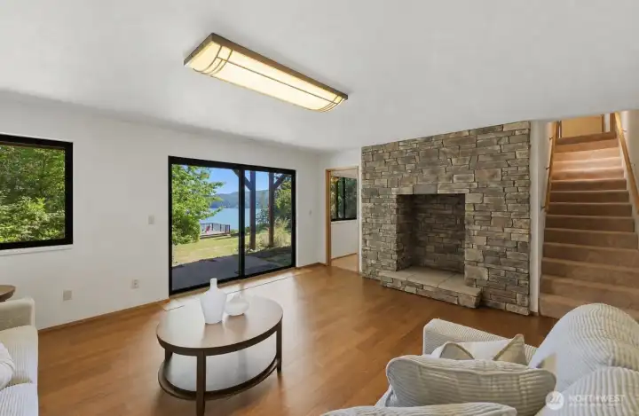 Family room with slider to outside