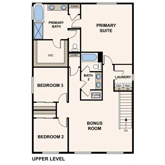 LUNA Plan - Upper Floor - Marketing Rendering - may vary per location.  The photos are of a model and may not have the same finishes/colors/upgrades as the home