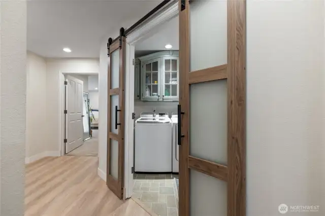 A beautiful sliding door entry to Laundry room