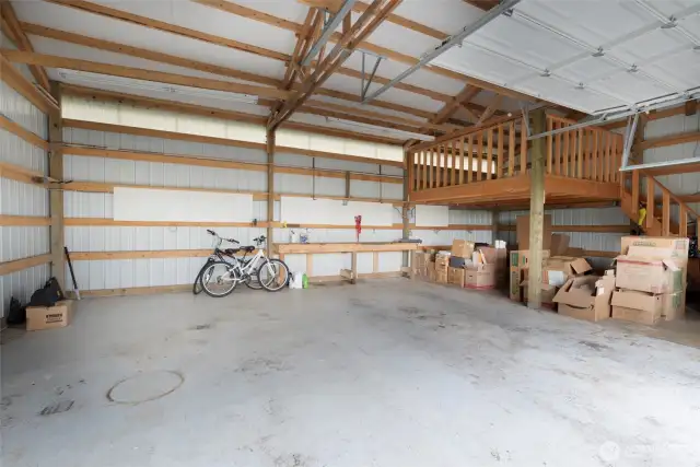 Interior of shop with loft area.