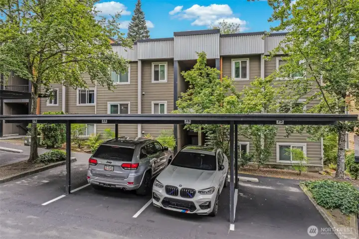 Two reserved parking spaces (#76 & #147) include a coveted covered carport spot directly in front of the unit, ensuring year-round vehicle protection and easy access for the new owner.