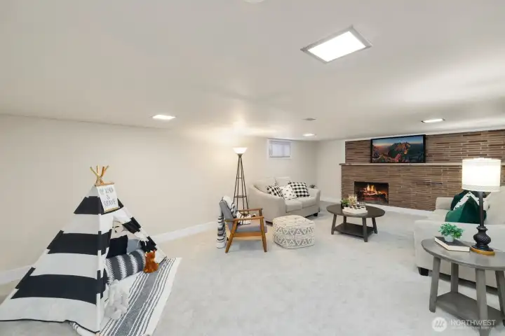 Gas fireplace in lower level.