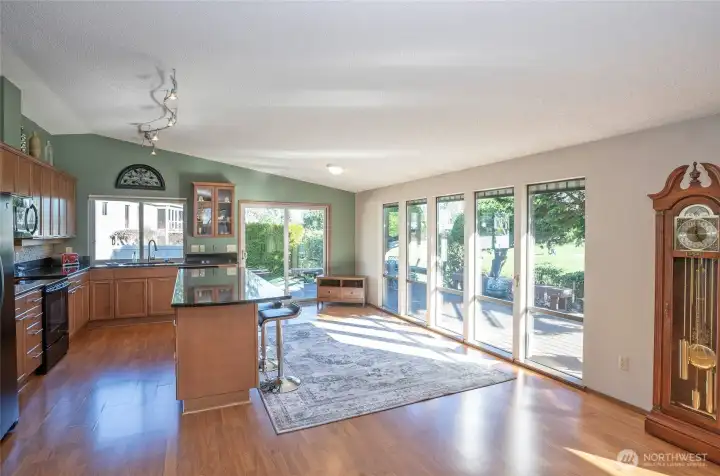 Large kitchen, dining area