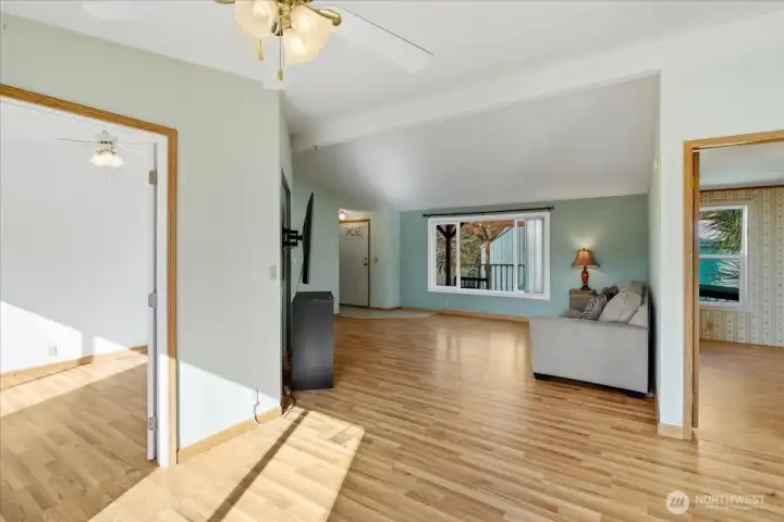 View of den and Livingroom from dining area.
