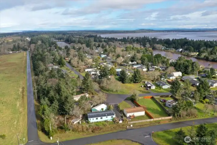 Aerial view of neighborhood.