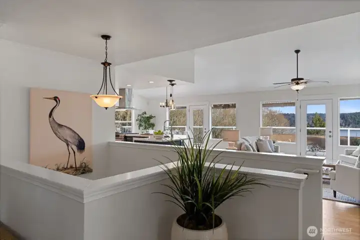 A wall of windows allows for so much natural light and views of Colvos Passage!