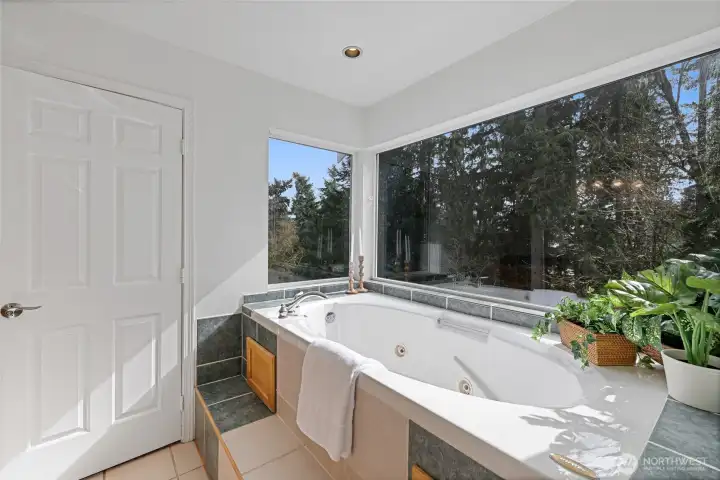 Primary bath has a soaking tub with a view!