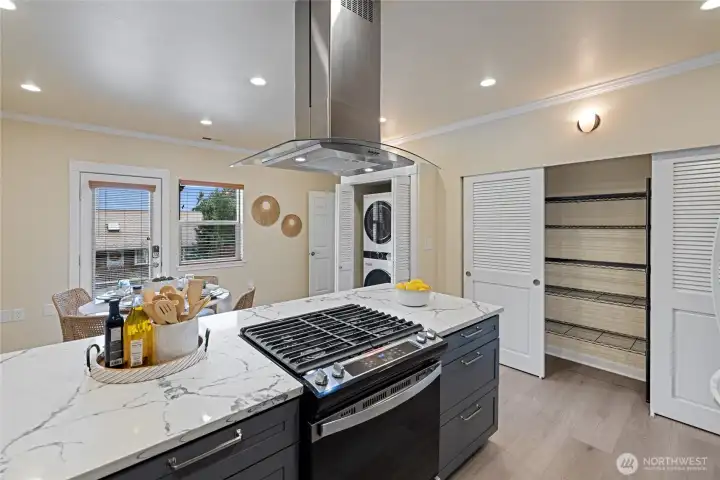 The downstairs unit has its own washer and dryer and a huge pantry!